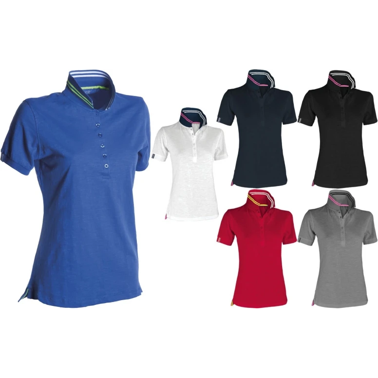Kurzarm-Nautic-Polo für Damen mit fluoreszierenden Streifen am Kragen - Payper AY 7418