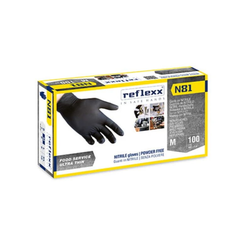 Schwarze Nitrilhandschuhe Reflexx N81 puderfrei