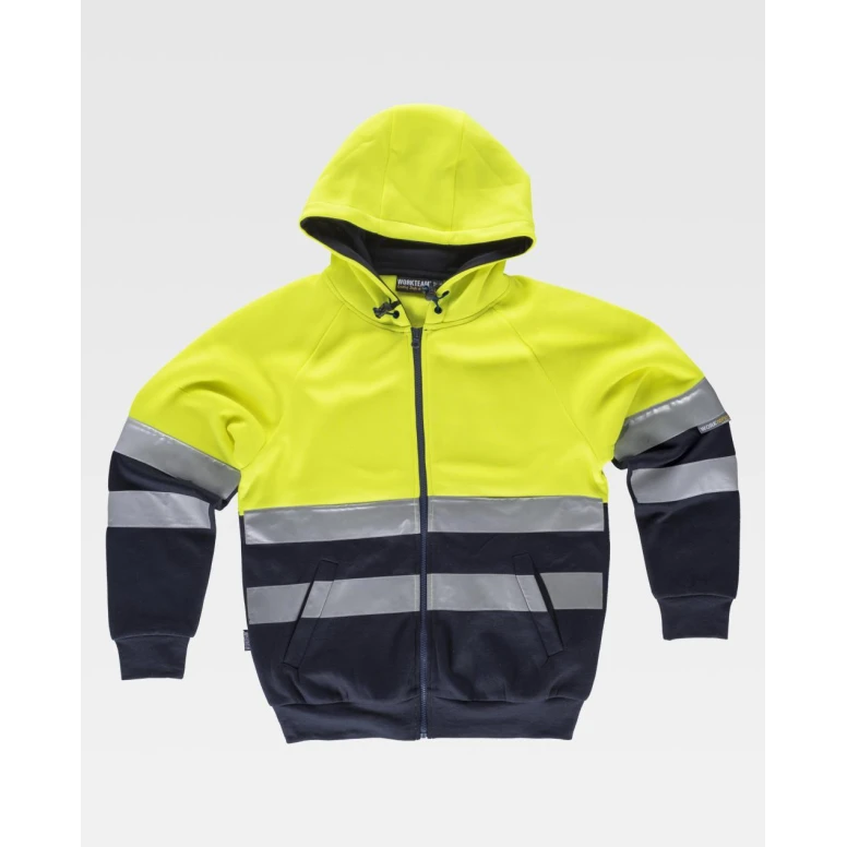 Arbeitssweatshirt Langer Reißverschluss mit Kapuze Warnschutz C9036 - Workteam