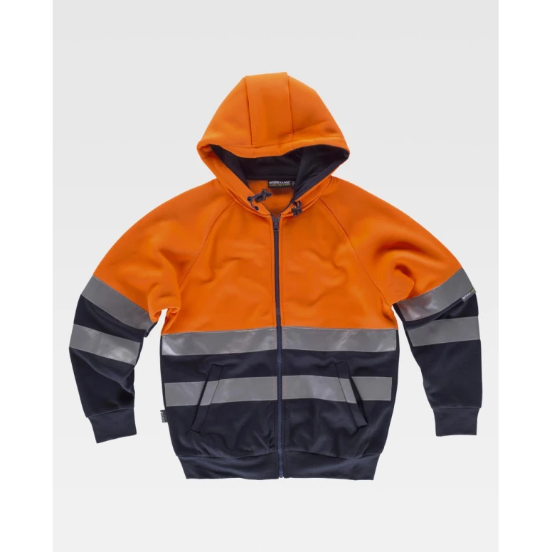 Arbeitssweatshirt Langer Reißverschluss mit Kapuze Warnschutz C9036 - Workteam