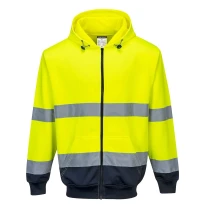 Arbeitssweatshirt Zweifarbig mit Kapuze und durchgehendem Reißverschluss Warnschutz Portwest B317