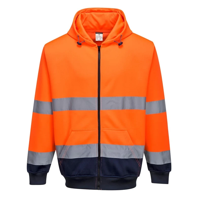 Arbeitssweatshirt Zweifarbig mit Kapuze und durchgehendem Reißverschluss Warnschutz Portwest B317