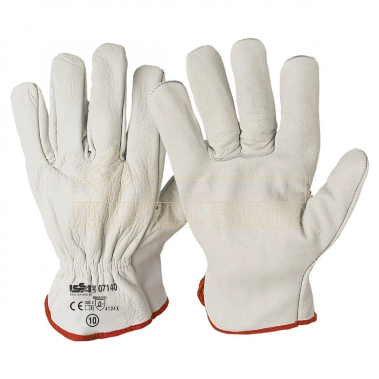 12 Paar - Arbeits-Handschuhe aus hochwertigem Rindsleder für Bauwesen - 07140