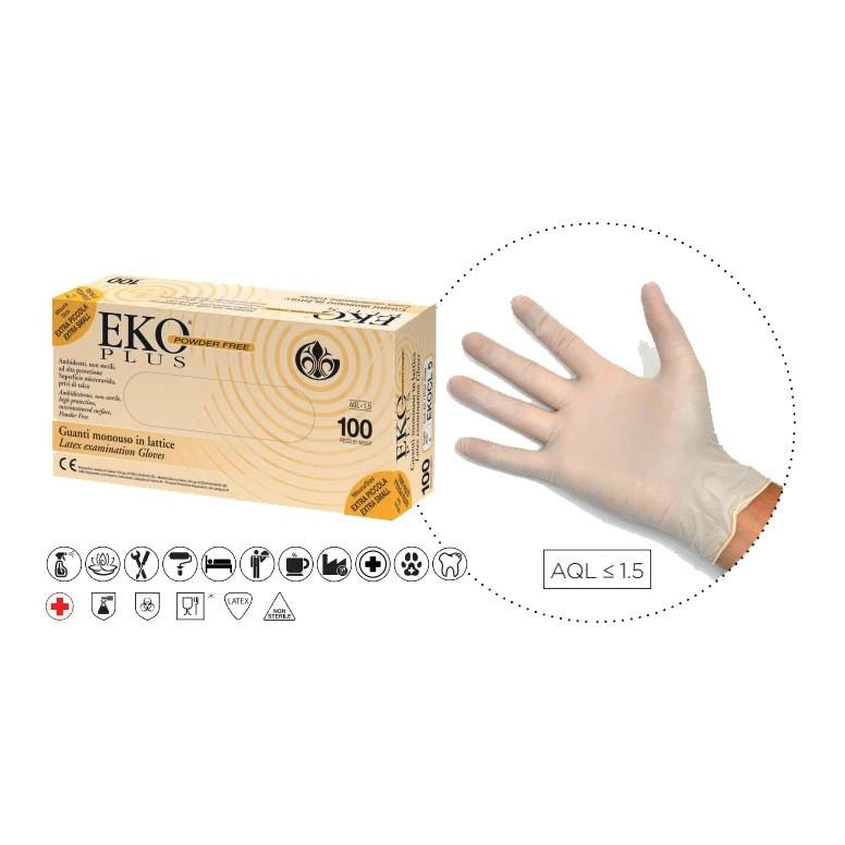 Weiße Latexhandschuhe ohne Talkumpulver EKO Plus in Ultra TOP-Qualität - 100 Stück