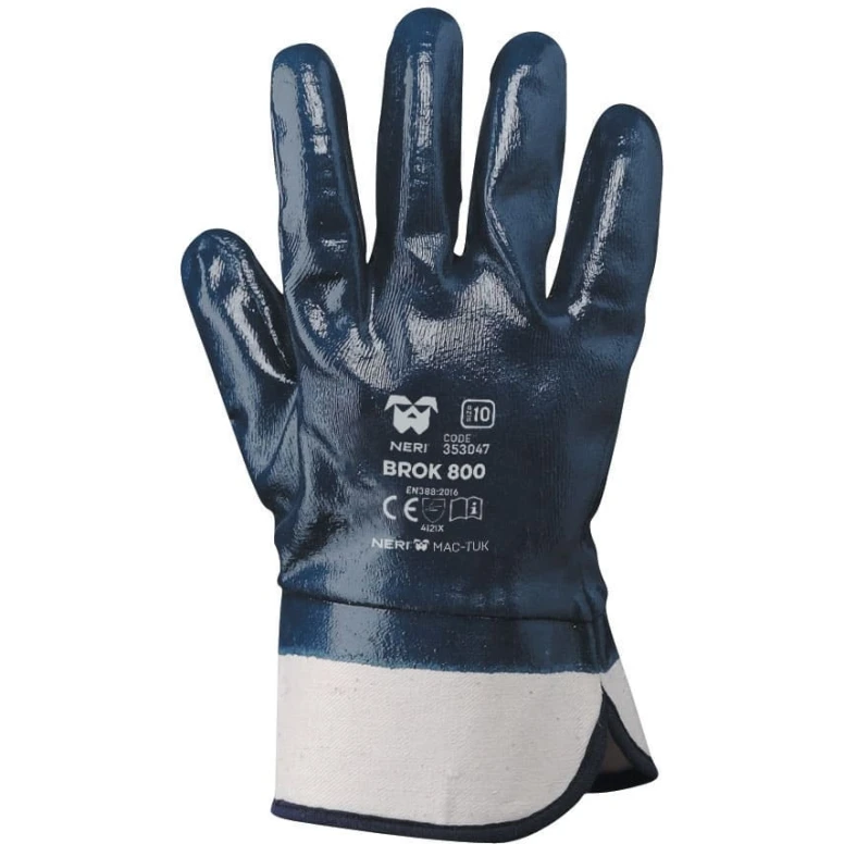 NBR-Handschuhe mit 7 cm Stulpe. Bedeckter Handrücken Blau