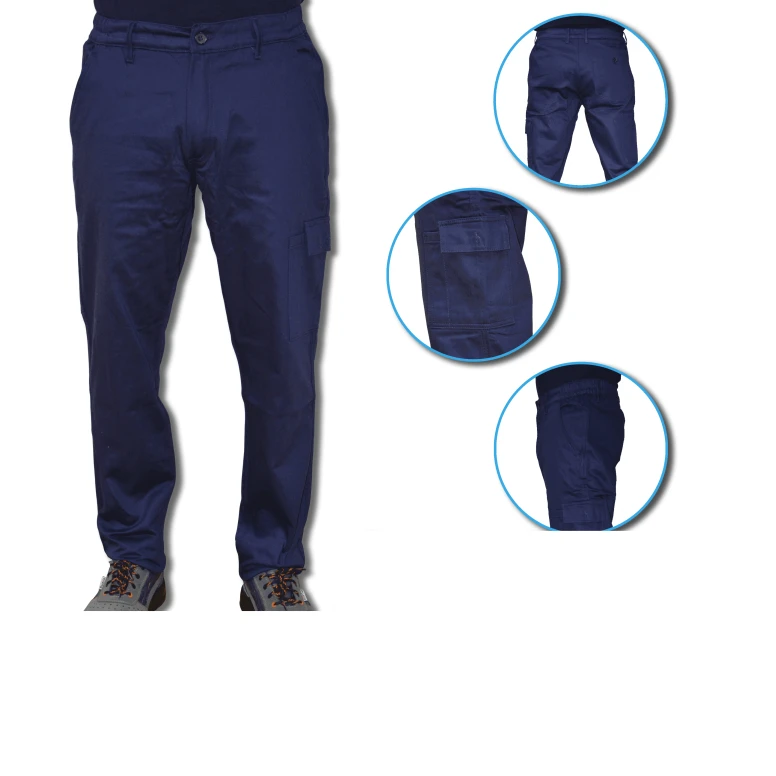 Günstige blaue Arbeitshose mit vielen Taschen 100 % Baumwolle Massaua gefüttert und gefleect für den Winter