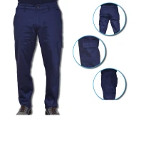 Günstige blaue Arbeitshose mit vielen Taschen 100 % Baumwolle Massaua gefüttert und gefleect für den Winter
