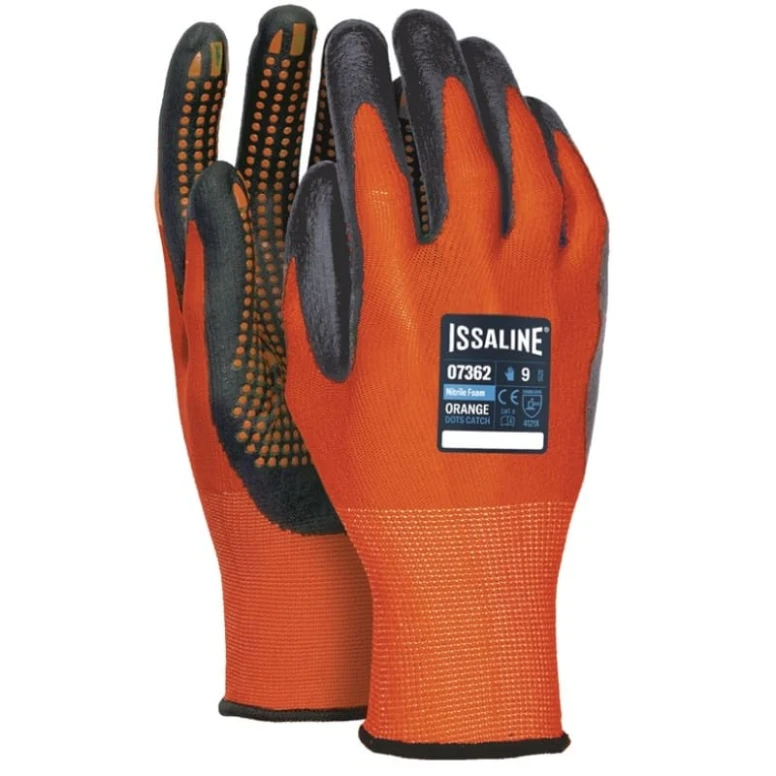 12 Paar - Arbeitshandschuhe Orange Dots aus Nitril - Issa Linie 07362