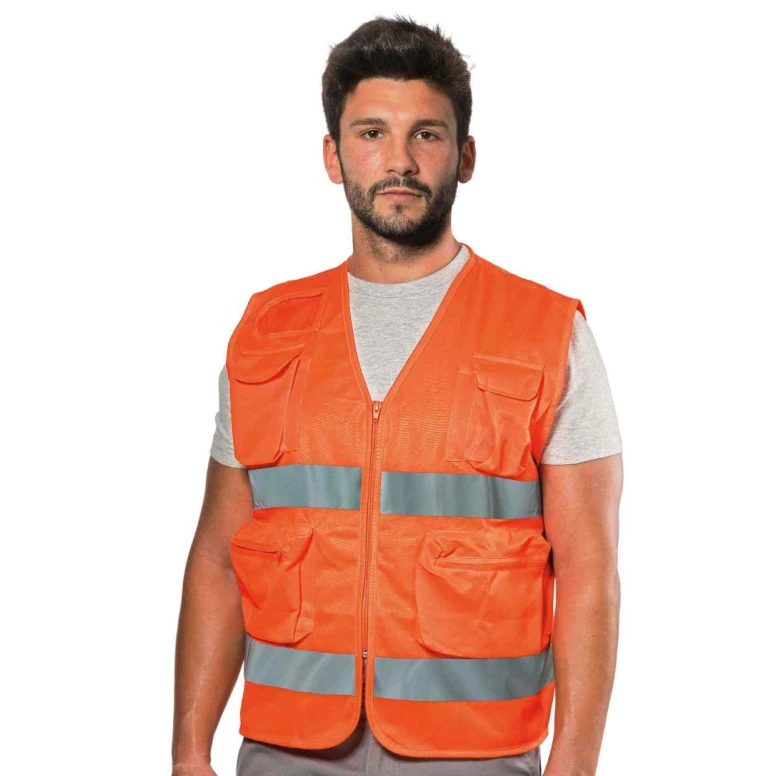 Sommerarbeitsweste mit hoher Sichtbarkeit und vielen Taschen Logica POCKETHVAR-L
