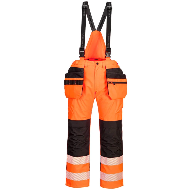Hochsichtbare Arbeitshose mit Latz wasserdicht und mit mehreren Taschen Portwest PW356
