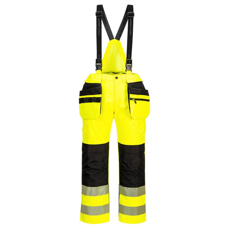 Hochsichtbare Arbeitshose mit Latz wasserdicht und mit mehreren Taschen Portwest PW356