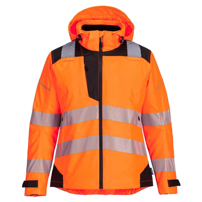 Wasserdichte Arbeitsjacke mit hoher Sichtbarkeit mehreren Taschen und Kapuze Portwest PW389