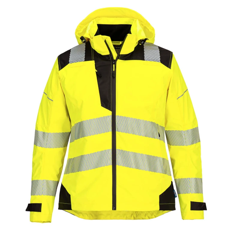 Wasserdichte Arbeitsjacke mit hoher Sichtbarkeit mehreren Taschen und Kapuze Portwest PW389