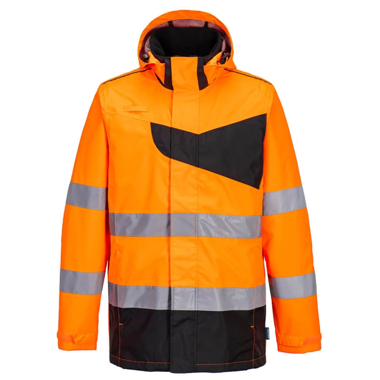 Arbeitsjacke Hochsichtbar Wasserdicht Multitaschen Metalfree mit Kapuze Portwest PW265