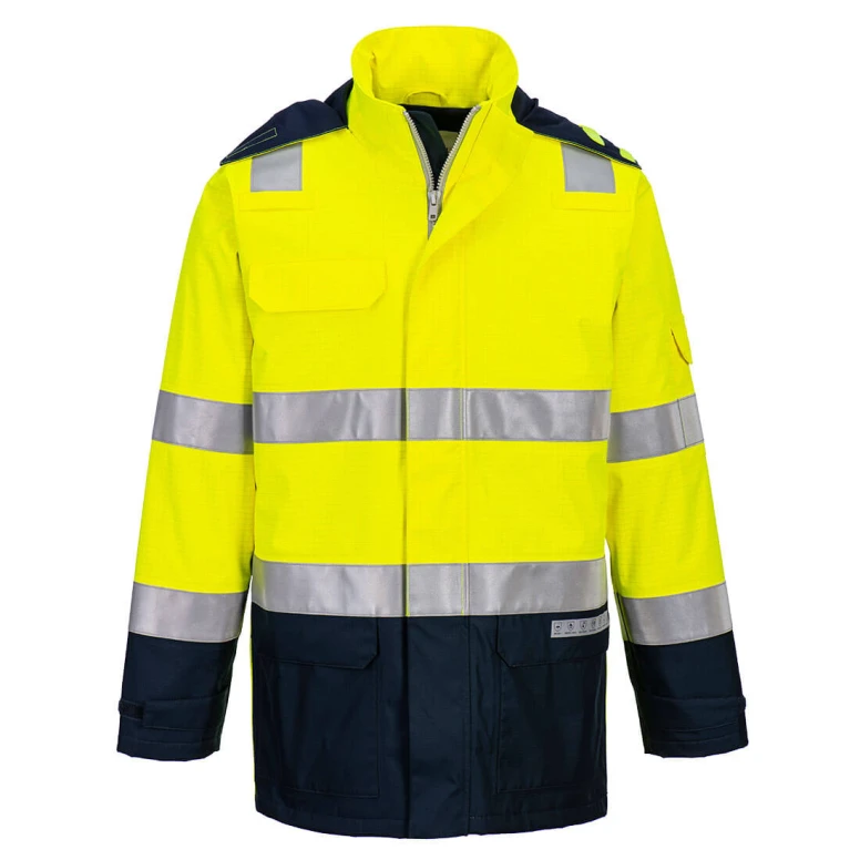 Arbeitsjacke Hohe Sichtbarkeit Multitaschen Flammschutz Wasserdicht mit Kapuze Portwest FR605