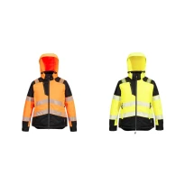 Arbeitsjacke Hohe Sichtbarkeit Multitaschen Wasserdicht Stretch Mit Reißverschluss und Kapuze Damen Portwest T162