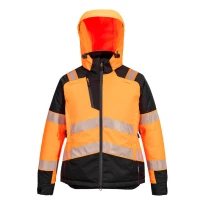 Arbeitsjacke Hohe Sichtbarkeit Multitaschen Wasserdicht Stretch Mit Reißverschluss und Kapuze Damen Portwest T162 2