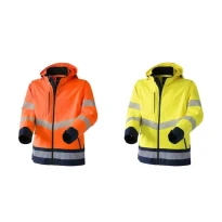 Arbeitsjacke Hohe Sichtbarkeit Softshell Stretch Mehrtaschen Wasserdicht mit Kapuze Rossini Hook Hi-Vis HH263