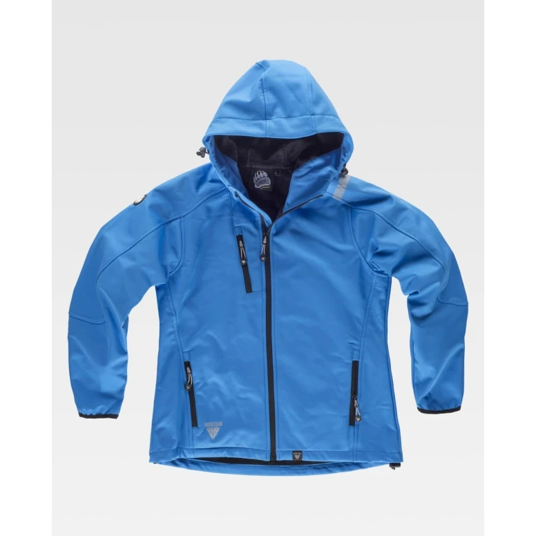 Damen-Arbeitsjacke Workteam Workshell mit Kapuze und Mehreren Taschen S9494