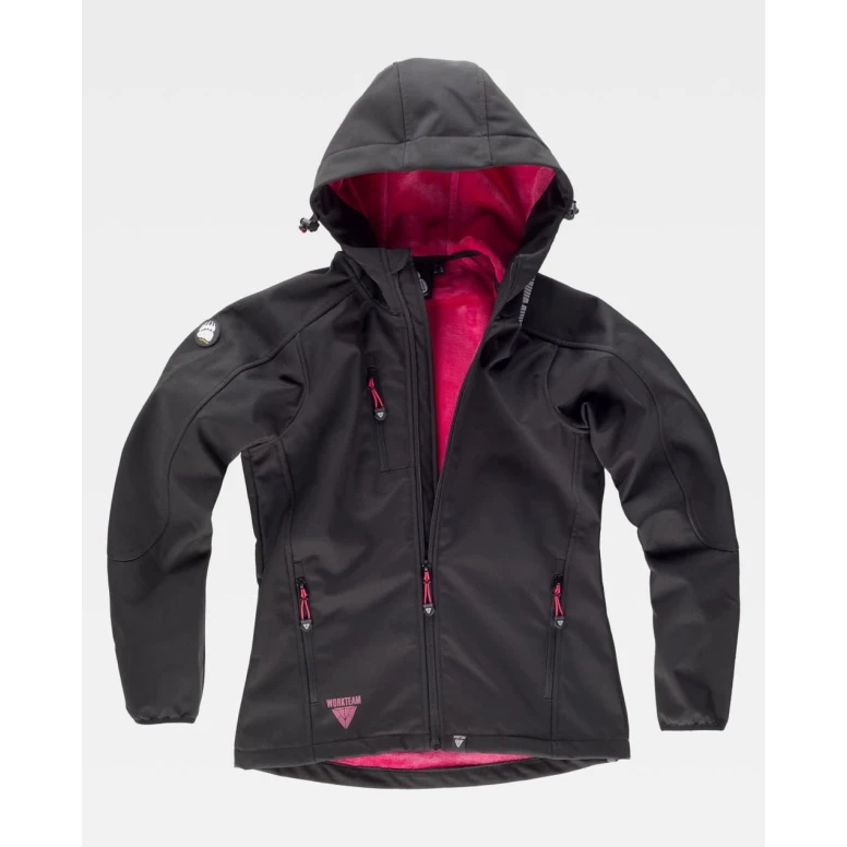 Damen-Arbeitsjacke Workteam Workshell mit Kapuze und Mehreren Taschen S9494