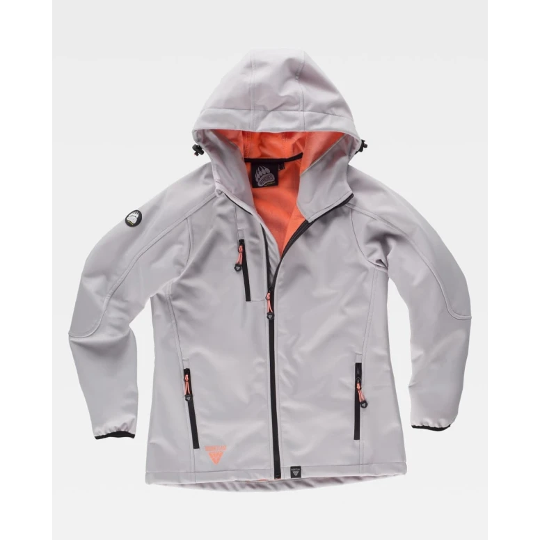 Damen-Arbeitsjacke Workteam Workshell mit Kapuze und Mehreren Taschen S9494