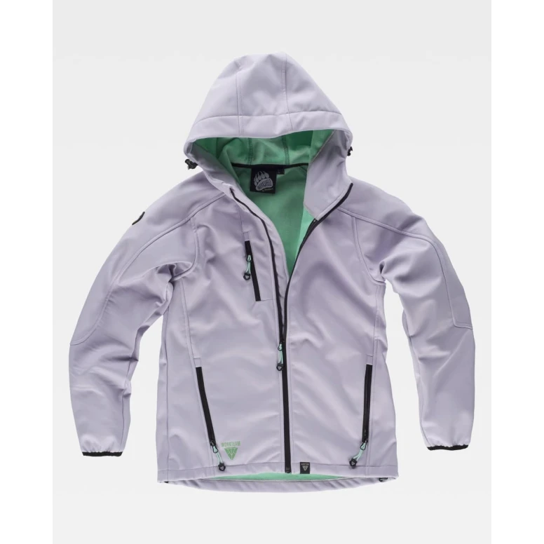 Damen-Arbeitsjacke Workteam Workshell mit Kapuze und Mehreren Taschen S9494