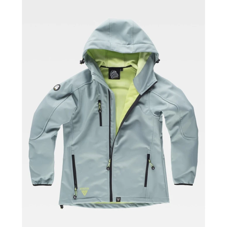 Damen-Arbeitsjacke Workteam Workshell mit Kapuze und Mehreren Taschen S9494