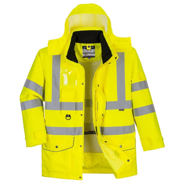 Arbeitsjacke Hohe Sichtbarkeit Wasserdicht Multitaschen mit Kapuze 7 in 1 Traffic Portwest S427