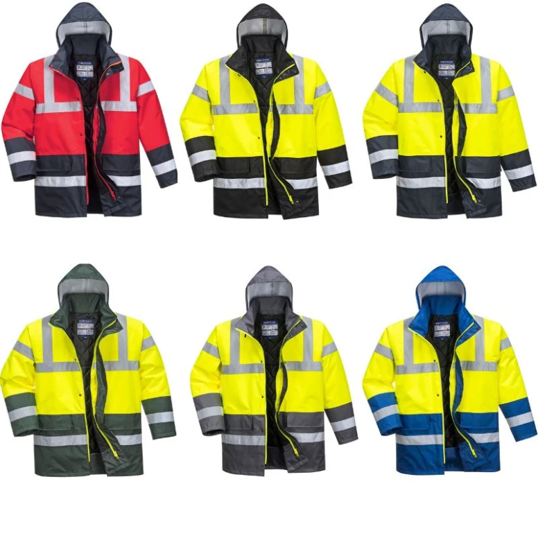 Arbeitsjacke Hohe Sichtbarkeit Wasserdicht Multitaschen Zweifarbig mit Kapuze Traffic Portwest S466