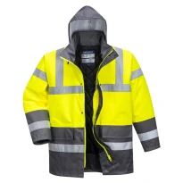 Arbeitsjacke Hohe Sichtbarkeit Wasserdicht Multitaschen Zweifarbig mit Kapuze Traffic Portwest S466