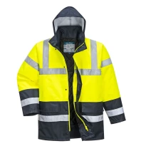 Alles muss raus - Arbeitsjacke Portwest Warnschutz ES466 wasserdicht viele Taschen Größe XS Farbe Neongelb Marineblau