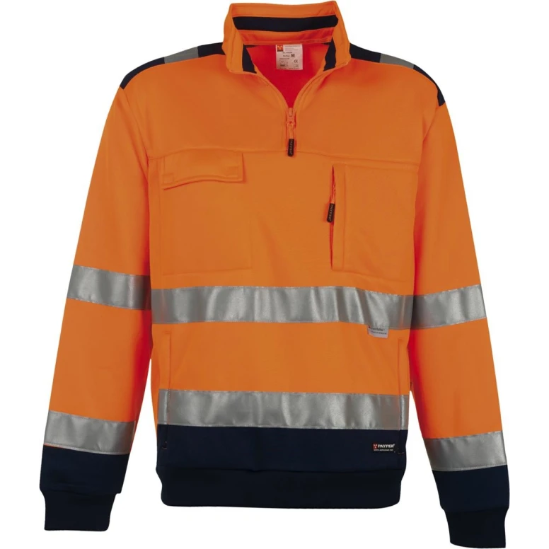 Zweifarbiger Kurzreißverschluss-Arbeits-Sweatshirt mit hoher Sichtbarkeit und vielen Taschen Payper Vision