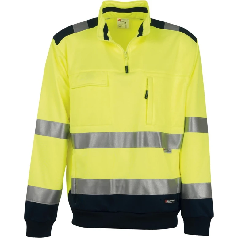 Zweifarbiger Kurzreißverschluss-Arbeits-Sweatshirt mit hoher Sichtbarkeit und vielen Taschen Payper Vision